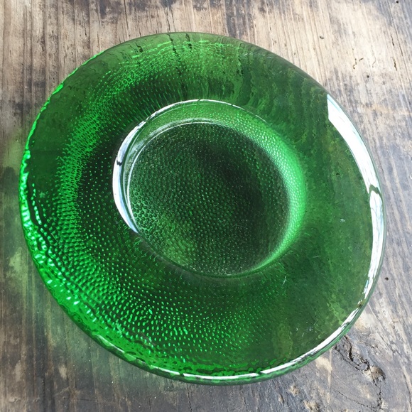 MCM Disc Shape Green Glass Stipled Candleholder - Picture 11 of 11